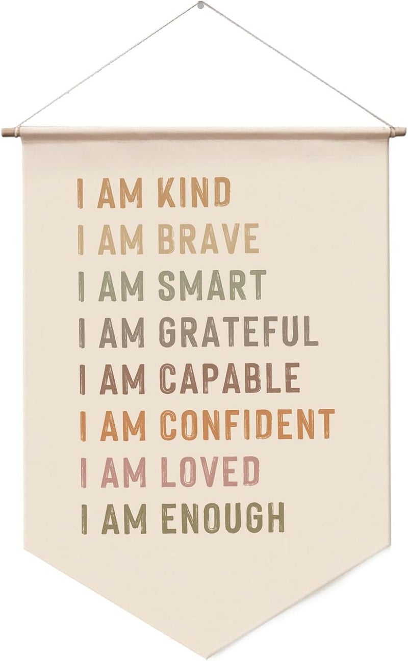 WCDHOR Affirmations Wall Hanging Art for Kids, Classroom Wall Art, I am Enough, Kid's Bedroom, Rainbow Affirmations Wall Banner, I am Kind Smart Loved, Inspirational Nursery Decor - Image 1